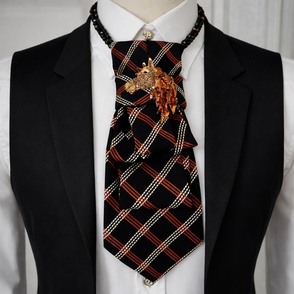 OOAK Rodeo Cowboy
Western Horse Brooch Bulgari Necktie Necklace wBeaded necklace